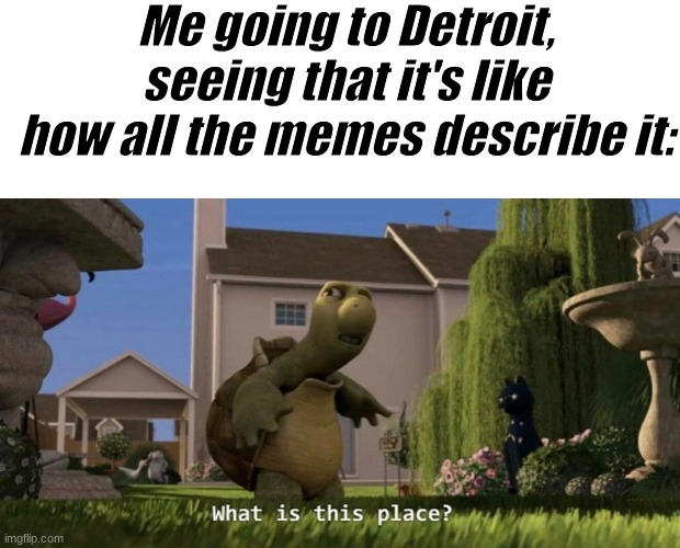 It shouldn't be like this | Me going to Detroit, seeing that it's like how all the memes describe it: | image tagged in blank white template,what is this place,memes,funny,not really a gif | made w/ Imgflip meme maker