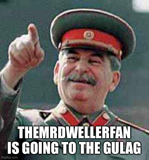 TheMrDwellerFan is going to the Gulag | THEMRDWELLERFAN IS GOING TO THE GULAG | image tagged in stalin says,memes,gulag,joseph stalin,tmdf sucks,funny | made w/ Imgflip meme maker