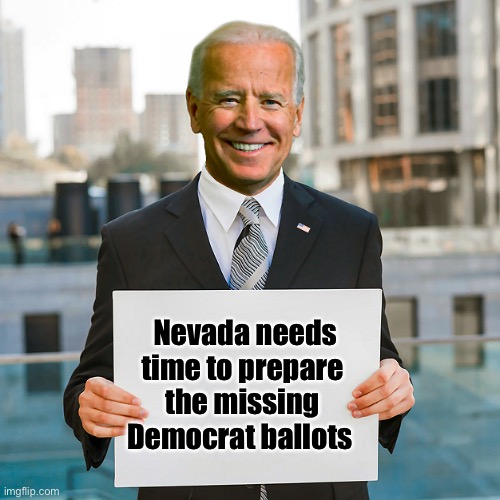 Joe Biden Blank Sign | Nevada needs time to prepare the missing Democrat ballots | image tagged in joe biden blank sign | made w/ Imgflip meme maker