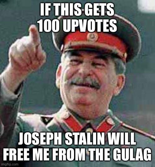 Pls upvote | IF THIS GETS 100 UPVOTES; JOSEPH STALIN WILL FREE ME FROM THE GULAG | image tagged in stalin says,memes,joseph stalin,upvote begging,gulag,upvote | made w/ Imgflip meme maker