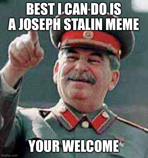 Stalin says | BEST I CAN DO IS A JOSEPH STALIN MEME; YOUR WELCOME | image tagged in stalin says,memes,joseph stalin,funny,soviet,soviet union | made w/ Imgflip meme maker