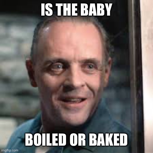 Hanibal | IS THE BABY BOILED OR BAKED | image tagged in hanibal | made w/ Imgflip meme maker