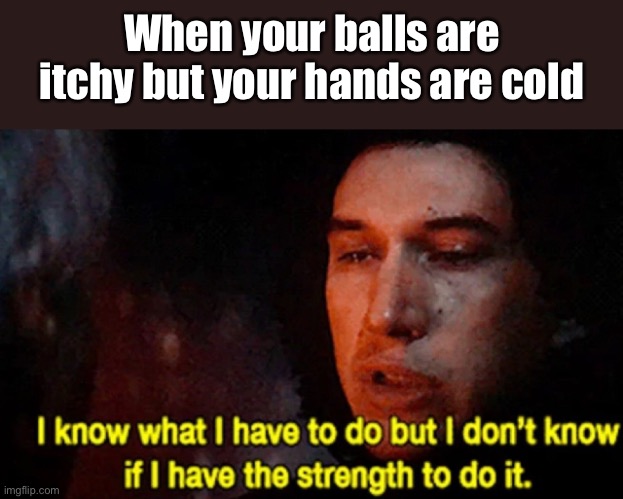 I know what I have to do but I don’t know if I have the strength to do it | When your balls are itchy but your hands are cold | image tagged in i know what i have to do but i don t know if i have the strength,relatable,funny,cold,balls | made w/ Imgflip meme maker