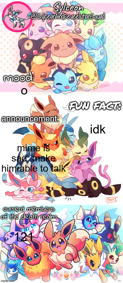 SylceonAndTheEeveeltionSquad | o; idk; mime is sad, make him able to talk; 121 | image tagged in sylceonandtheeeveeltionsquad | made w/ Imgflip meme maker