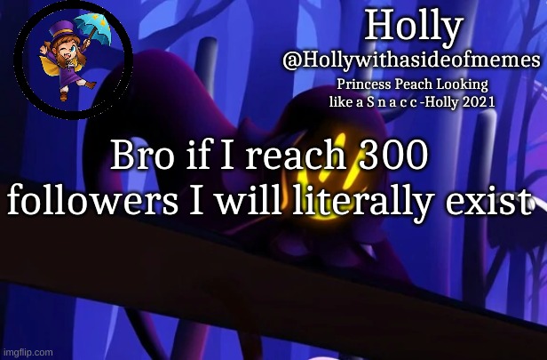 Holly Snatcher Template | Bro if I reach 300 followers I will literally exist | image tagged in holly snatcher template | made w/ Imgflip meme maker