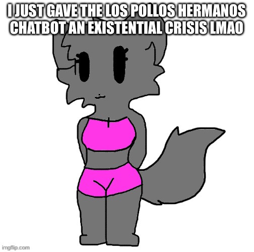 Annabeth full body | I JUST GAVE THE LOS POLLOS HERMANOS CHATBOT AN EXISTENTIAL CRISIS LMAO | image tagged in female lordreaperus full body | made w/ Imgflip meme maker