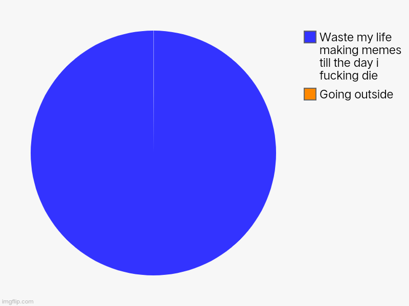 Well, time to make some memes | Going outside , Waste my life making memes till the day i fucking die | image tagged in charts,pie charts | made w/ Imgflip chart maker