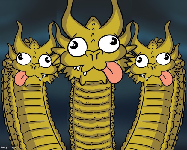 Three Headed Dragon | image tagged in three headed dragon | made w/ Imgflip meme maker