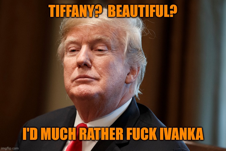 Trump | TIFFANY?  BEAUTIFUL? I'D MUCH RATHER FUCK IVANKA | image tagged in trump | made w/ Imgflip meme maker