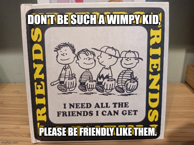  DON'T BE SUCH A WIMPY KID, PLEASE BE FRIENDLY LIKE THEM. | image tagged in memes,friend,ship | made w/ Imgflip meme maker