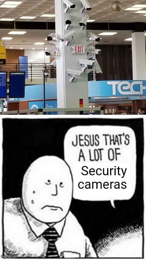 So many security cameras | Security cameras | image tagged in jesus that's a lot of,you had one job,security camera,camera,memes,cameras | made w/ Imgflip meme maker