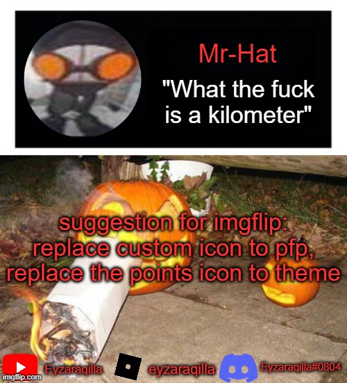Mr-Hat announcement template | suggestion for imgflip: replace custom icon to pfp, replace the points icon to theme | image tagged in mr-hat announcement template | made w/ Imgflip meme maker