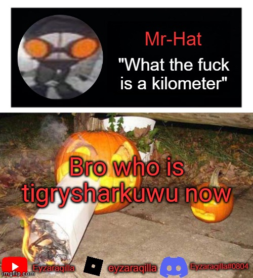 I never seen him for 3 month | Bro who is tigrysharkuwu now | image tagged in mr-hat announcement template | made w/ Imgflip meme maker