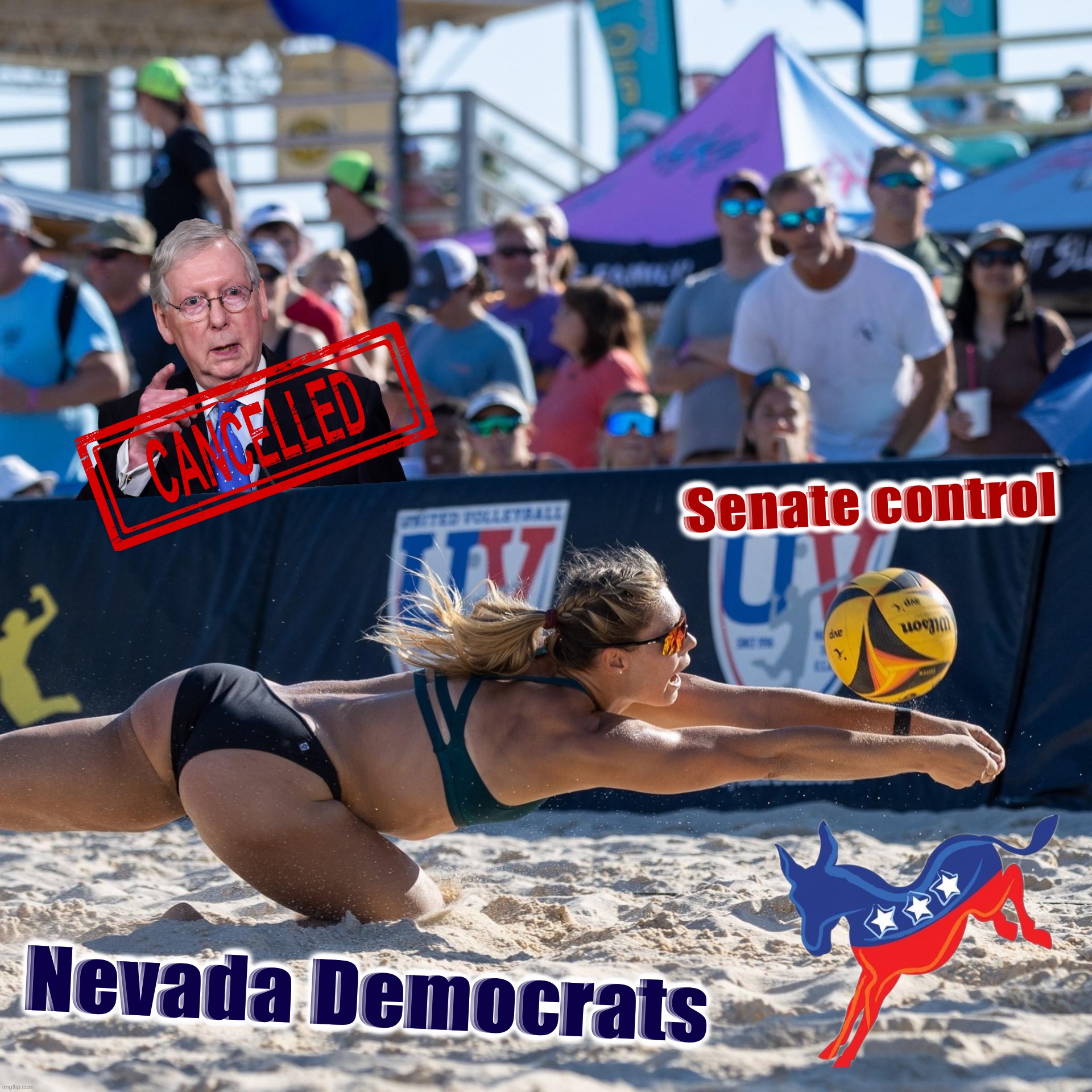 Nice save, Nevada! | Senate control; Nevada Democrats | image tagged in volleyball save,nevada,midterms,2022,senate,senators | made w/ Imgflip meme maker
