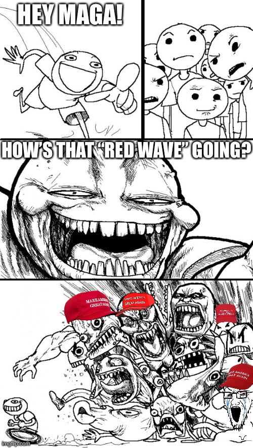 Some say the biggest and best wave of all time… | HEY MAGA! HOW’S THAT “RED WAVE” GOING? | image tagged in memes,hey internet | made w/ Imgflip meme maker