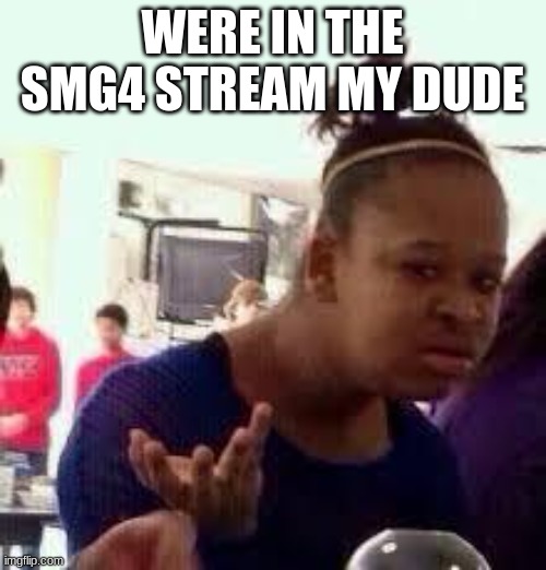 Bruh | WERE IN THE SMG4 STREAM MY DUDE | image tagged in bruh | made w/ Imgflip meme maker