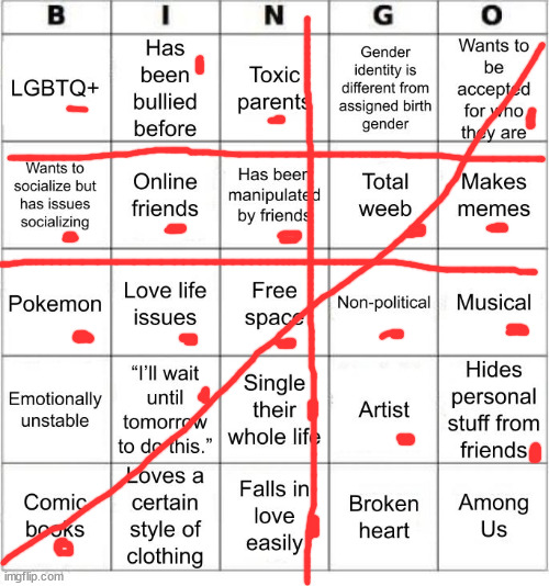 TheSuitedGayWeeb's Bingo | image tagged in jer-sama's bingo | made w/ Imgflip meme maker