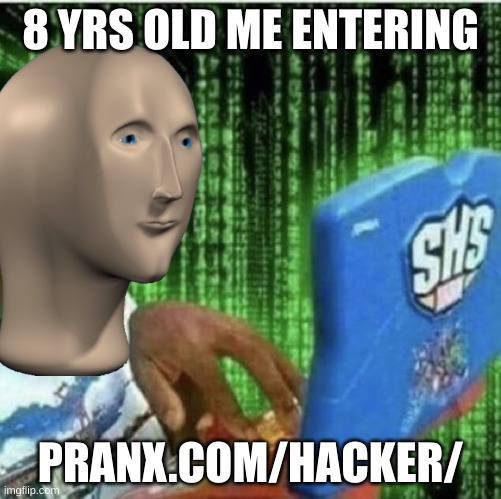 8 YRS OLD ME ENTERING; PRANX.COM/HACKER/ | image tagged in hackerman | made w/ Imgflip meme maker