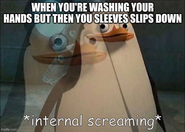Pain | WHEN YOU'RE WASHING YOUR HANDS BUT THEN YOU SLEEVES SLIPS DOWN | image tagged in private internal screaming,relatable,funny memes,funny,memes | made w/ Imgflip meme maker