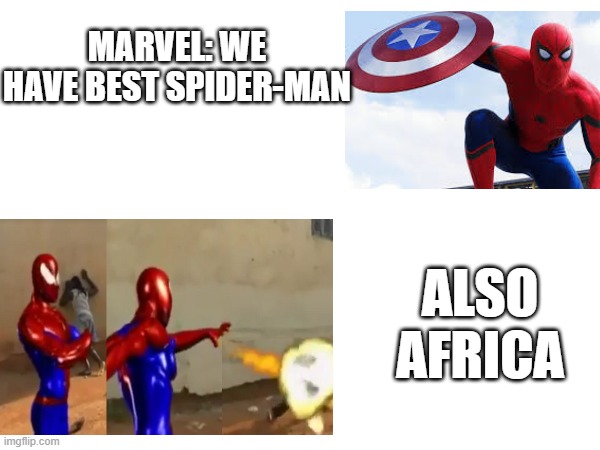MARVEL: WE HAVE BEST SPIDER-MAN; ALSO AFRICA | image tagged in marvel,memes | made w/ Imgflip meme maker