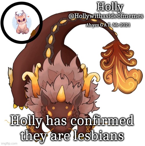 Holly announcement template | Holly has confirmed they are lesbians | image tagged in holly announcement template | made w/ Imgflip meme maker