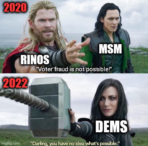 Voter fraud is not possible! | 2020; MSM; RINOS; "Voter fraud is not possible!"; 2022; DEMS | image tagged in that s not possible,memes,voter fraud,rinos,msm,democrats | made w/ Imgflip meme maker