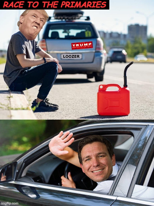 Republican friends always make time to smile and wave. | RACE TO THE PRIMARIES; LOOZER | image tagged in memes,2024 primaries,running on empty,smile and wave | made w/ Imgflip meme maker