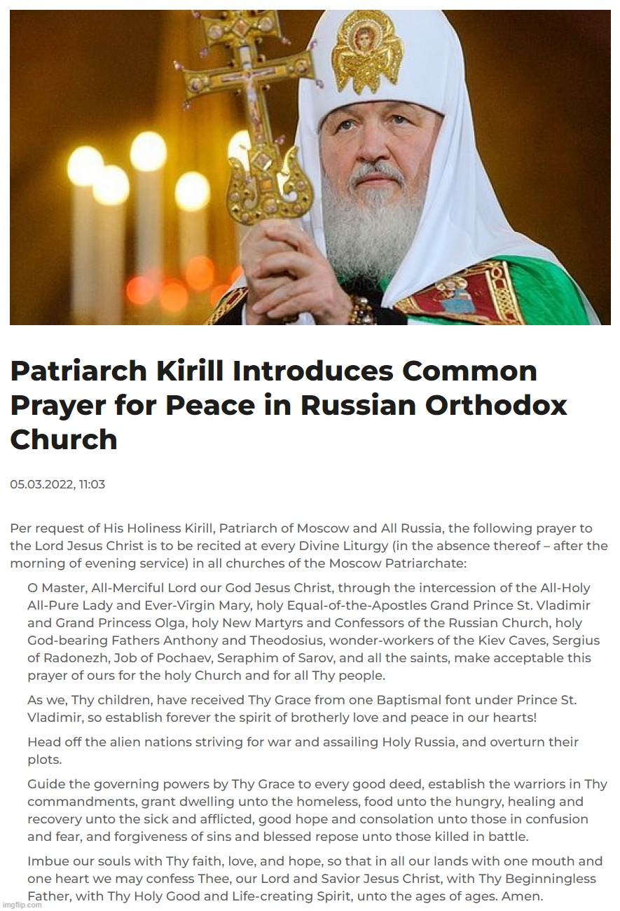Sunday prayer with Patriarch Kirill of Moscow. Russophilia | image tagged in patriarch kirill of moscow prayer,russophilia | made w/ Imgflip meme maker