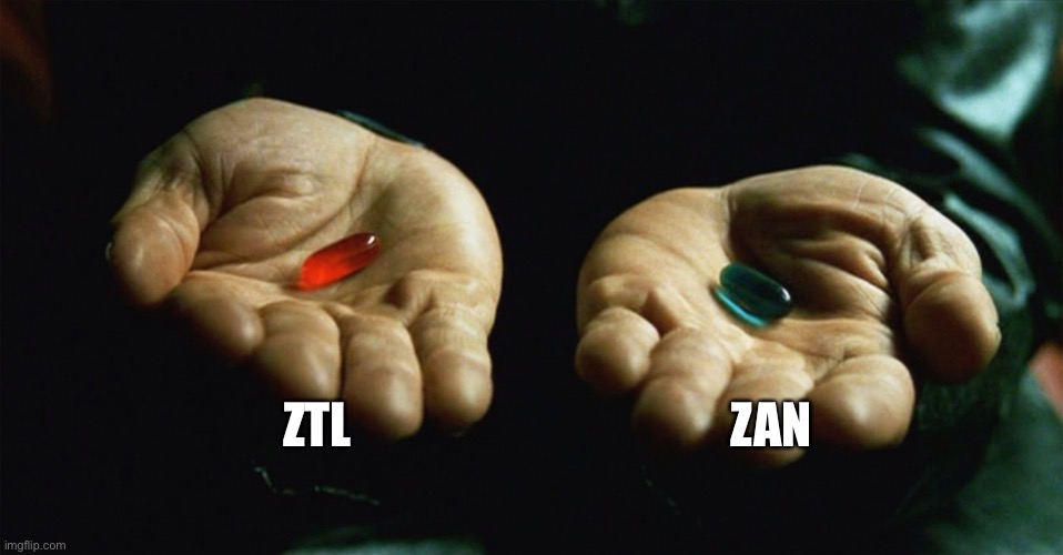 Red pill blue pill | ZTL; ZAN | image tagged in red pill blue pill | made w/ Imgflip meme maker