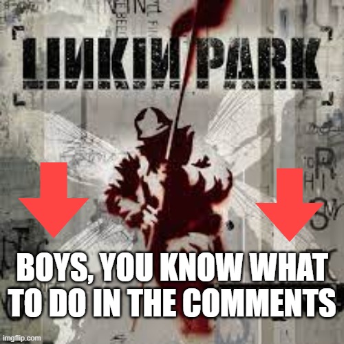 (It would be cool if this got on the front page if you know what I mean ¯\_(ツ)_/¯) | BOYS, YOU KNOW WHAT TO DO IN THE COMMENTS | image tagged in linkin park,funny,memes,funny memes,in the end,just a tag | made w/ Imgflip meme maker