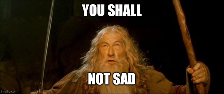 gandalf you shall not pass | YOU SHALL NOT SAD | image tagged in gandalf you shall not pass | made w/ Imgflip meme maker