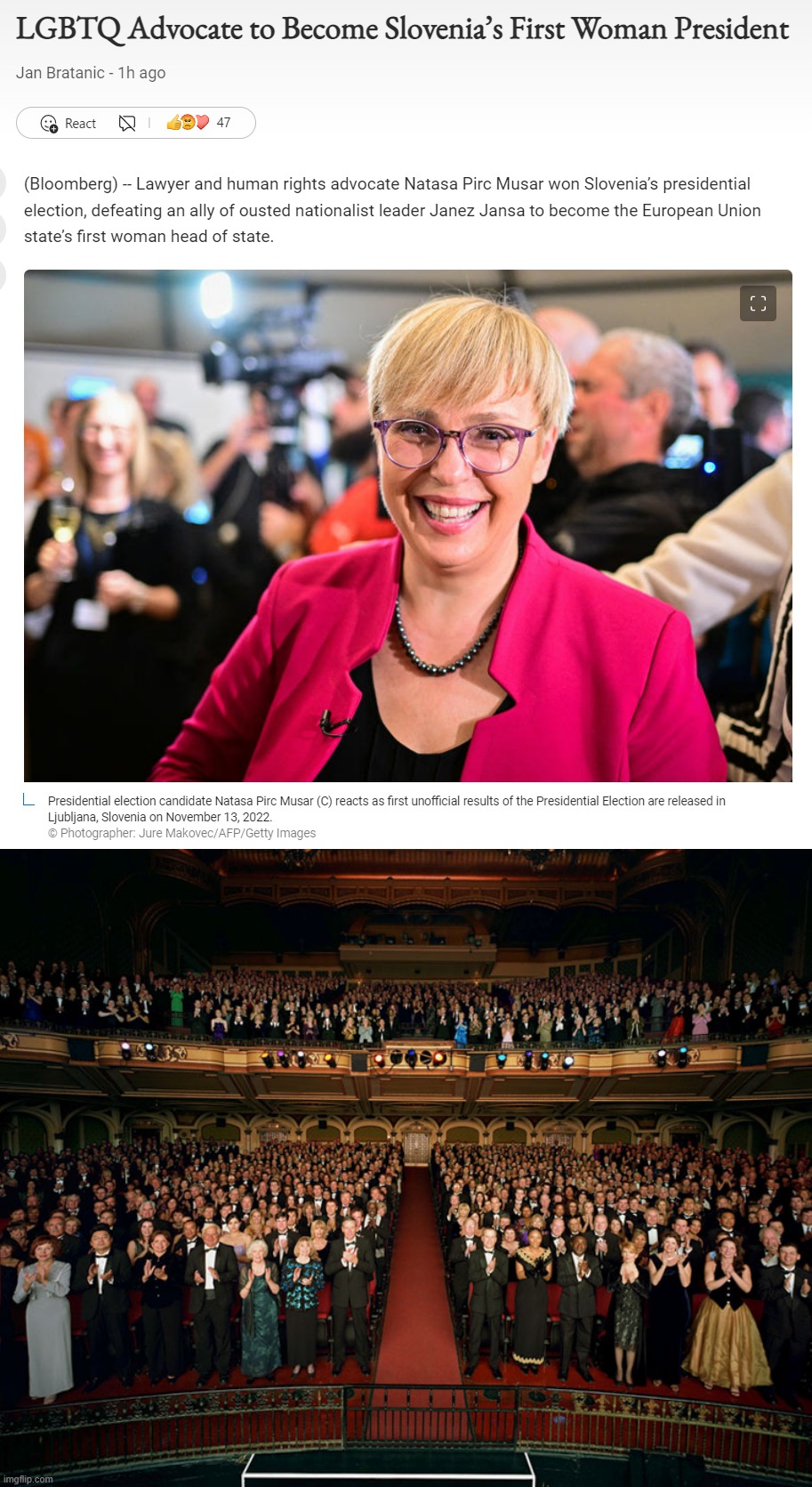 image tagged in slovenia's first woman president,standing ovation | made w/ Imgflip meme maker