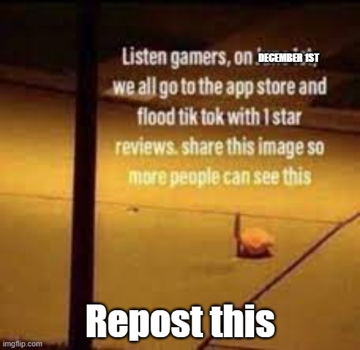 REPOST AND SHARE THIS | DECEMBER 1ST; Repost this | image tagged in tiktok,tik tok,repost,share,review,tik tok sucks | made w/ Imgflip meme maker