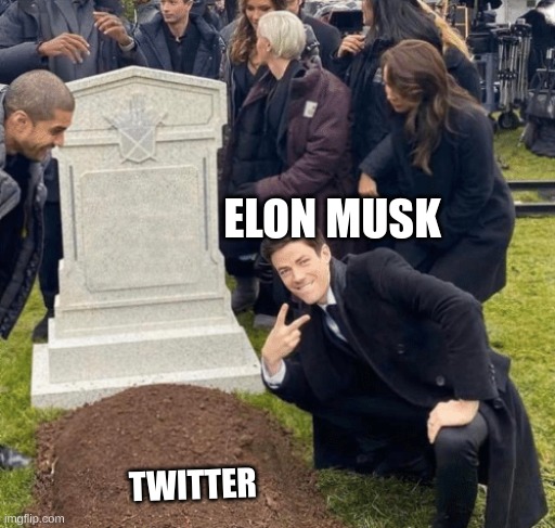 Grant Gustin over grave | ELON MUSK; TWITTER | image tagged in grant gustin over grave | made w/ Imgflip meme maker