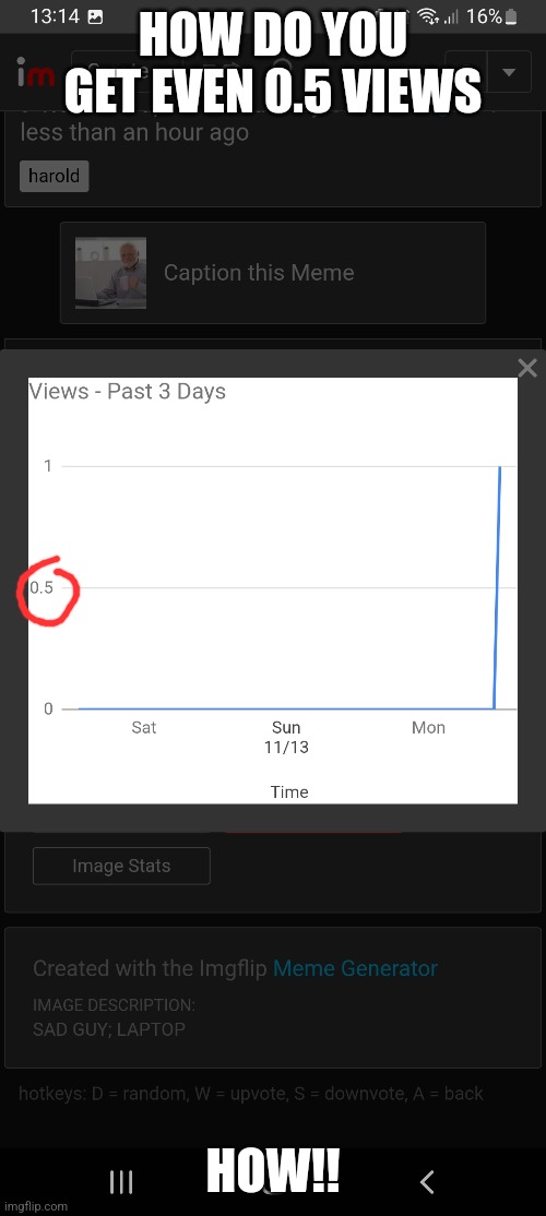 HOW DO YOU GET EVEN 0.5 VIEWS; HOW!! | image tagged in confused | made w/ Imgflip meme maker