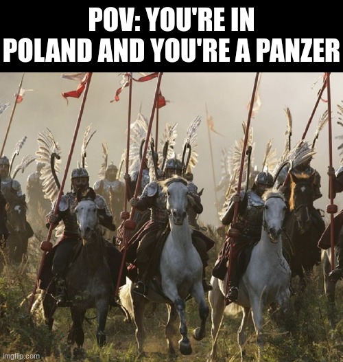 HANS GET ZE MG-42! | POV: YOU'RE IN POLAND AND YOU'RE A PANZER | image tagged in winged hussars | made w/ Imgflip meme maker