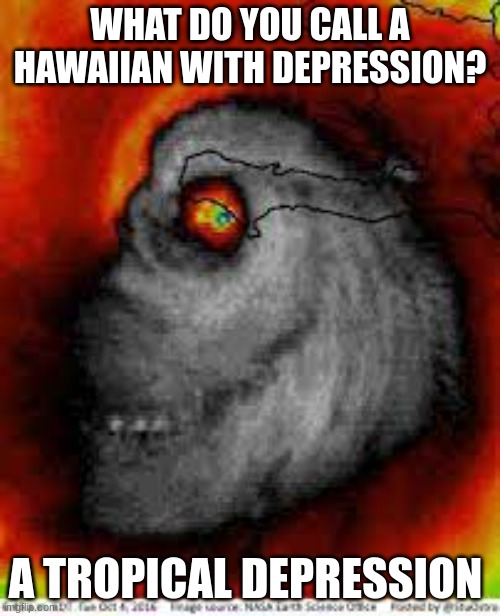 I mean im not wrong | WHAT DO YOU CALL A HAWAIIAN WITH DEPRESSION? A TROPICAL DEPRESSION | image tagged in hey look its matthew | made w/ Imgflip meme maker