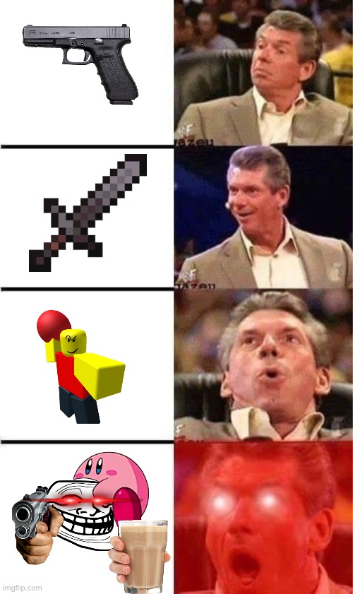 Vince McMahon Reaction w/Glowing Eyes | image tagged in vince mcmahon reaction w/glowing eyes,kirby eating,baller,laser eyes,netherite sword,choccy milk | made w/ Imgflip meme maker