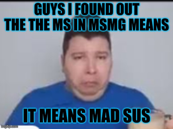 :( | GUYS I FOUND OUT THE THE MS IN MSMG MEANS; IT MEANS MAD SUS | made w/ Imgflip meme maker