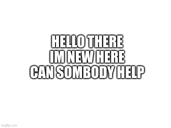 Hello There | HELLO THERE IM NEW HERE CAN SOMEBODY HELP | image tagged in blank white template | made w/ Imgflip meme maker