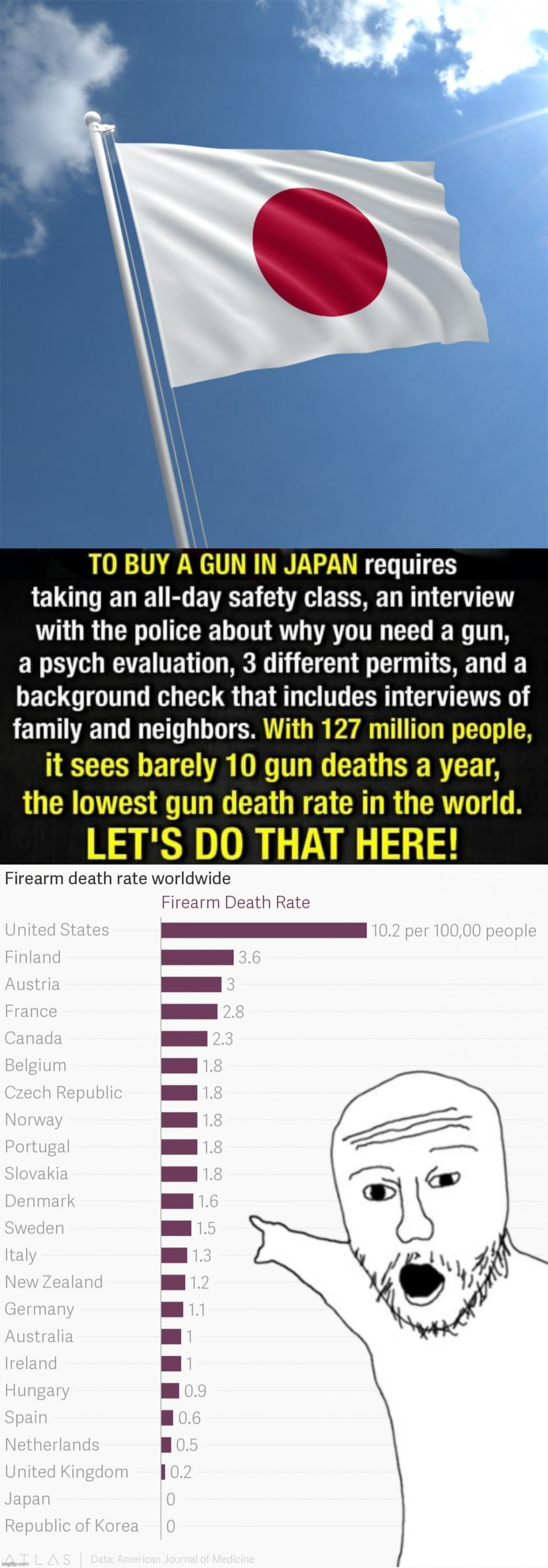 Doing things accomplishes things: A theory | image tagged in japan gun control,gun control,guns,japan,gun laws,america | made w/ Imgflip meme maker