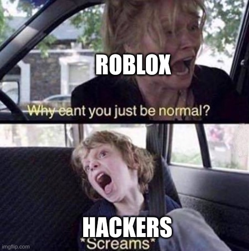 Why Can't You Just Be Normal | ROBLOX; HACKERS | image tagged in why can't you just be normal | made w/ Imgflip meme maker