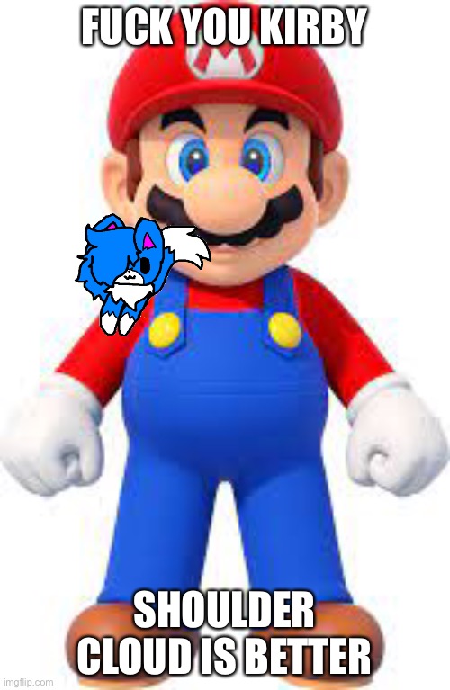 mario | FUCK YOU KIRBY; SHOULDER CLOUD IS BETTER | image tagged in mario | made w/ Imgflip meme maker