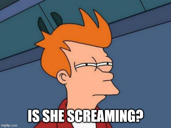 Futurama Fry Meme | IS SHE SCREAMING? | image tagged in memes,futurama fry | made w/ Imgflip meme maker