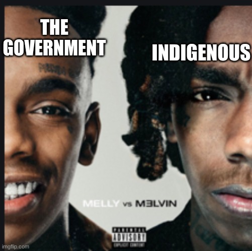 Ynw melly is a savage | INDIGENOUS; THE GOVERNMENT | image tagged in melly vs melvin album cover ynw melly | made w/ Imgflip meme maker