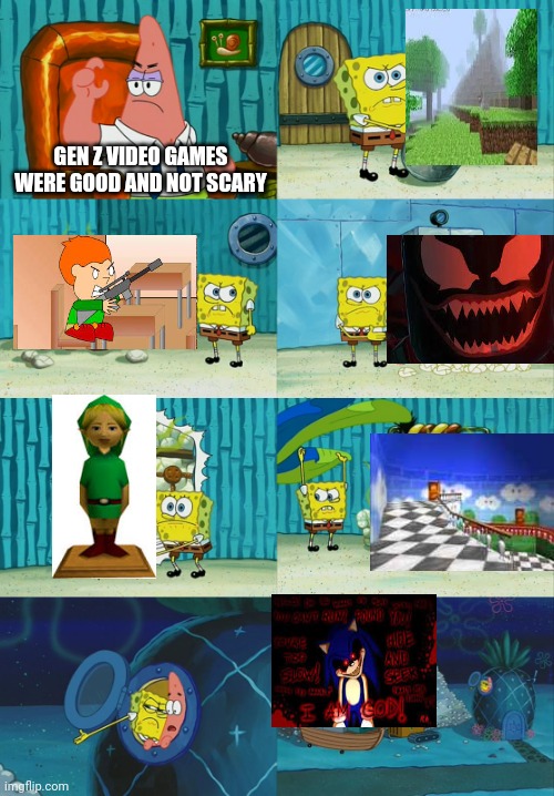 2000 video game nostalgia | GEN Z VIDEO GAMES WERE GOOD AND NOT SCARY | image tagged in spongebob diapers meme | made w/ Imgflip meme maker