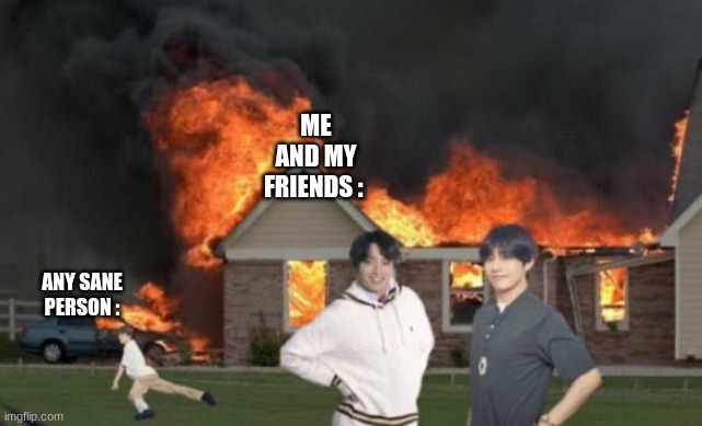 ARsOn | ME AND MY FRIENDS :; ANY SANE PERSON : | image tagged in arson | made w/ Imgflip meme maker