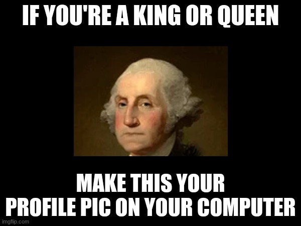 george washington |  IF YOU'RE A KING OR QUEEN; MAKE THIS YOUR PROFILE PIC ON YOUR COMPUTER | image tagged in profile picture,funny | made w/ Imgflip meme maker