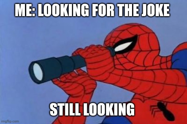 Spiderman | ME: LOOKING FOR THE JOKE; STILL LOOKING | image tagged in spiderman | made w/ Imgflip meme maker