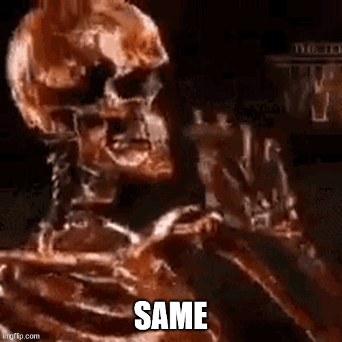 Skeleton smoking a fat one | SAME | image tagged in skeleton smoking a fat one | made w/ Imgflip meme maker